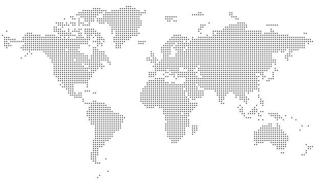 Dotted world map vector with a modern infographic aesthetic. Covers all continents with clear visual structure. Realistic vector dotted world map feathering abstract country boundary