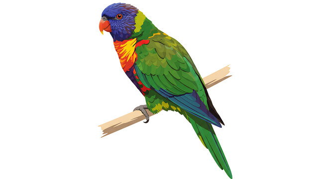 Rainbow lorikeet bird on branch isolated on transparent background