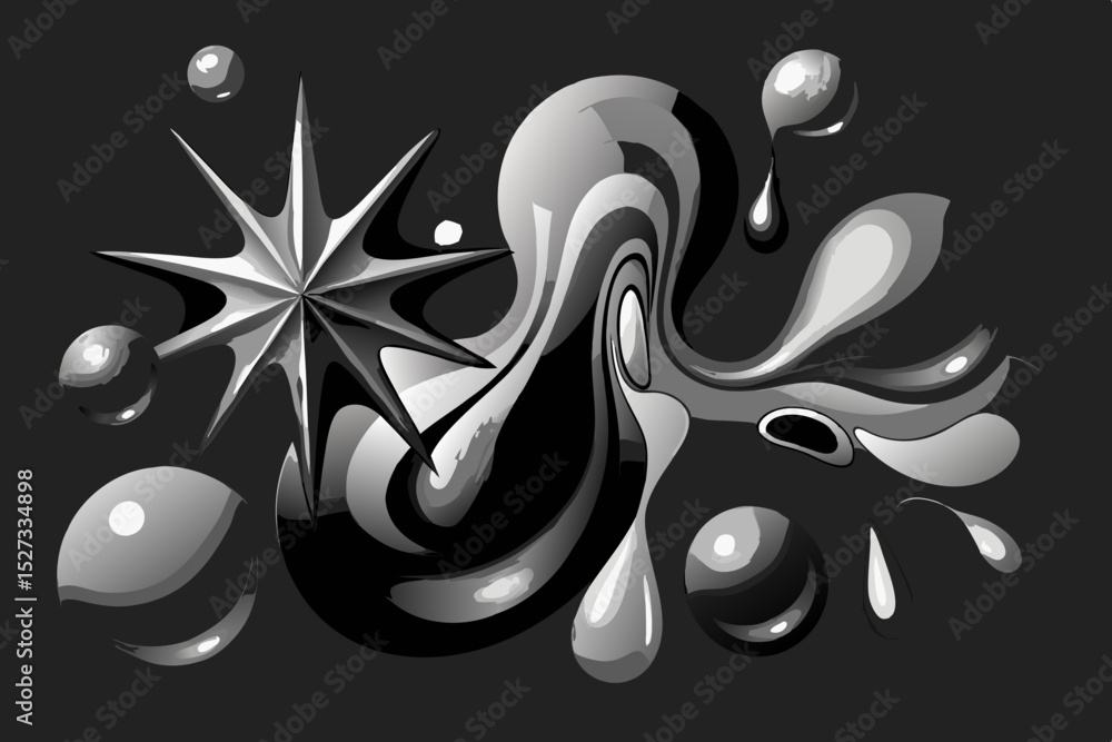 Poster abstract grayscale swirling paint splash with starburst design element