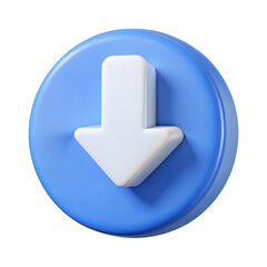 3d realistic download button icon white arrow on blue circle isolated on transparent background