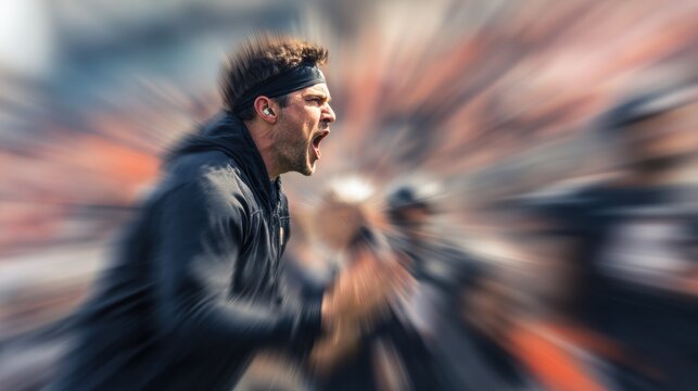 Coach Delivers Energetic and Intense Talk to Motivate Players During Practice at Sports Field in Bright Afternoon Light