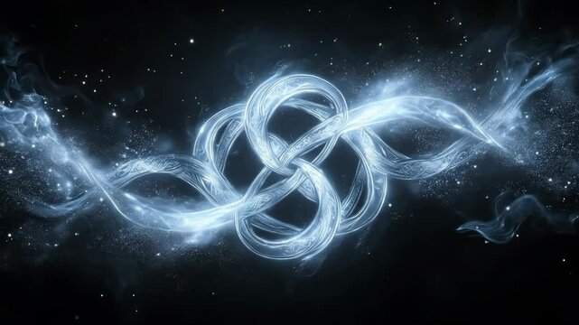 Flowing Light Energy Forming Celtic Knot on Black Background
