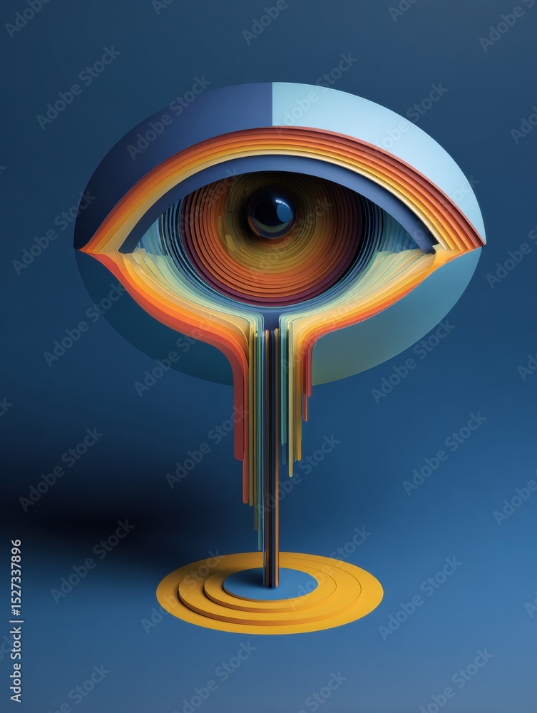 Poster 3D Layered Optical Tools Create Abstract Eye Design With Clean Upper Margin and Vibrant Colors
