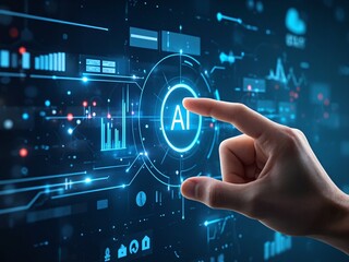 Finger touching AI icon on digital interface