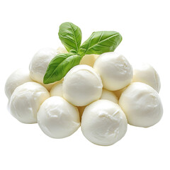 Fresh Ciliegine mozzarella cheese balls . Concept of fresh dairy products and Italian cuisine isolated on a white background.