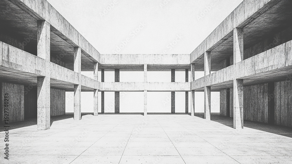 Poster minimalist concrete architecture with stark shadows and open space evokes sense of calm