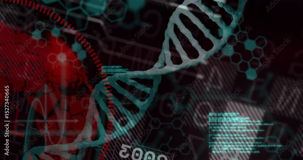 Poster dark field opening revealing cyan dna helix emerging rotating and undulating for data visualization