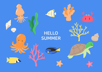 Vector illustration of sea creatures.