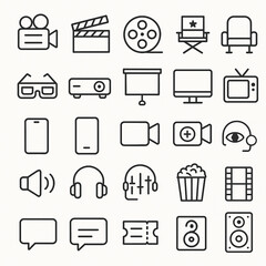 Movie, Cinema, and Film Production Outline Icon Set.