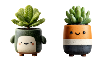 Cute plant pots with smiling characters, featuring modern design and vibrant colors, perfect for adding charm to any space