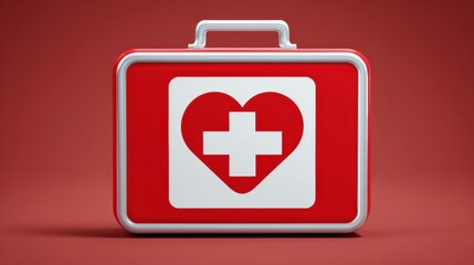 Obraz premium Open First Aid Kit Featuring a Heart Icon, Highlighting Essential Medical Supplies for Emergency Care and Safety