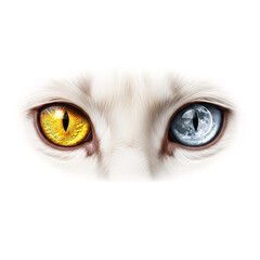 Intense Cat Eyes with Heterochromia Reflecting Sun and Moon