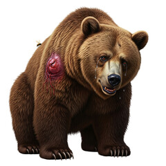 Sad Brown Bear with a Bee Sting on its Back and Tears