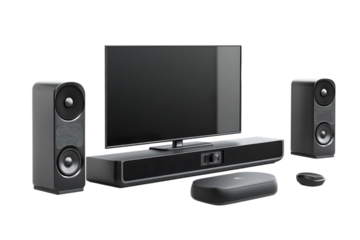 Modern home entertainment system isolated on transparent background