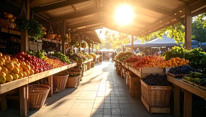 Sunny Outdoor Farmers Market with Colorful Produce