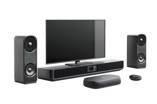 Modern home entertainment system isolated on transparent background