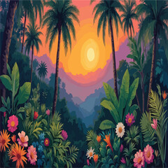 tropical sunset with palm trees