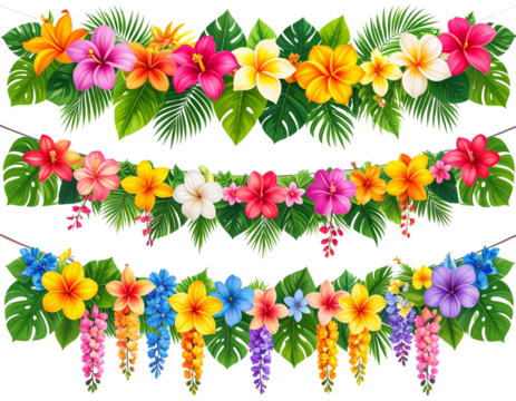 Tropical Flower Garland Set  Transparent Background Clipart - Powered by Adobe