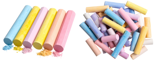 A set of colorful pastel chalks on with a transparent background 