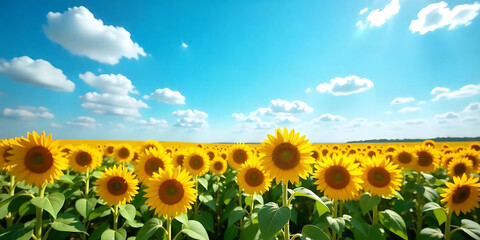 Fototapeta premium sunflower field with blue sky