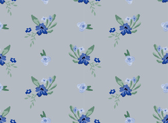 Cute feminine watercolor seamless pattern with wildflowers. Plant background for fashion, wallpapers, print. A lot of different flowers on the field. Liberty style millefleurs. Trendy floral design