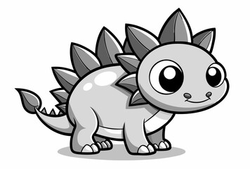 Naklejka premium Adorable grayscale pixel art baby dinosaur cartoon illustration