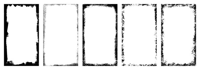 Grunge Frame 16:9 Vertical Vector Set - Distressed Textured Borders for Photos, Art, and Vintage Design Overlays