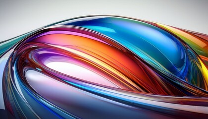 captivating abstract 3D glass reflections with smooth curves and hues on a white background