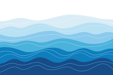 Abstract blue sea waves, modern banner background, vector, flat design, curved lines. Sea, ocean, multi-layered effect. Background drawing with a gradient for a label, a page with a place for text