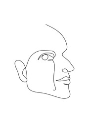 Single line art of a non-binary face smiling with tears, editable stroke.