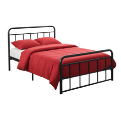 Modern Metal Bed Frame with Red Bedding: Stylish Bedroom Furniture on transparent background