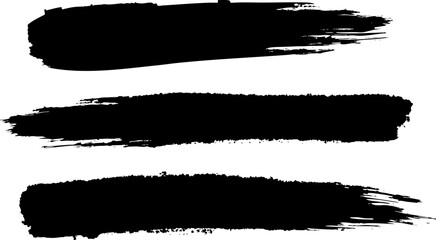 Three thick black horizontal lines painted carelessly by paint roller and thick black acrylic paint, seamless abstract pattern on white paper background