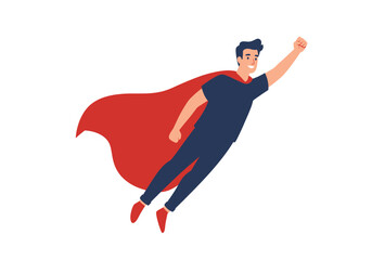 Super Dad in dark shirt and cape flies forward
