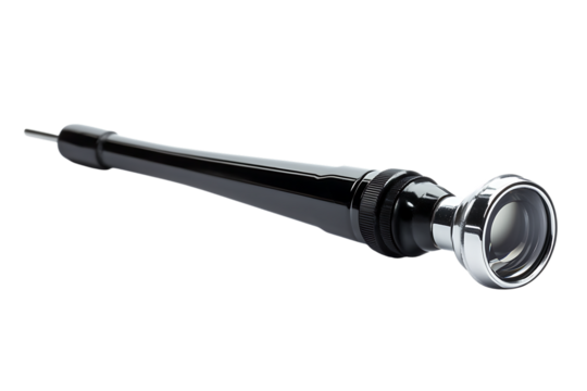Sleek black otoscope isolated on transparent background