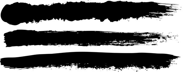 Three thick black horizontal lines painted carelessly by paint roller and thick black acrylic paint, seamless abstract pattern on white paper background