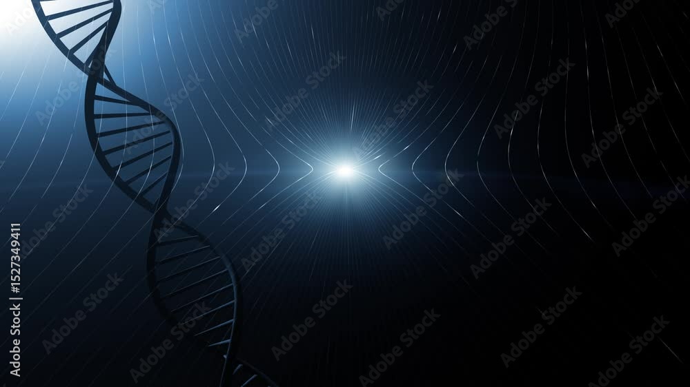 Poster futuristic digital lines with 3d dna chain rotation. concept science animation.