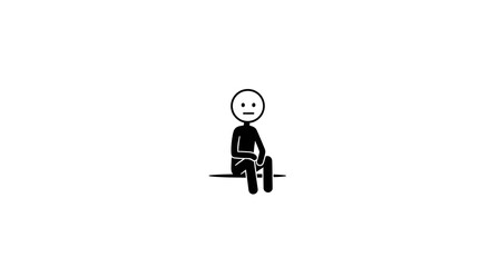 Stick Figure Sits, Contemplative Mood, Loneliness or Waiting? Minimalist Design, Emphasizing Human Emotion, Simplicity, Clean Backdrop, Poignant Depiction