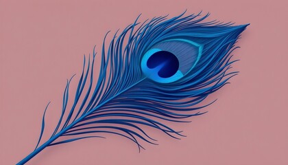 digital flat illustration of a large peacock feather in peacock blue, minimal details