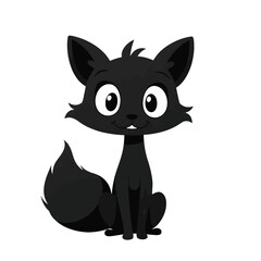 Obraz premium Black Silhouette Cartoon Fox Vector Art with Cute Eyes and Fluffy Tail on White Background