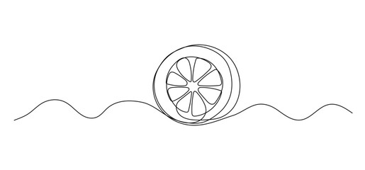 Lemon or lime half one line illustration. Vector continuous outline isolated sketch of fruit, vector drawing