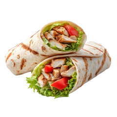 Two chicken salad wraps up isolated on transparent background