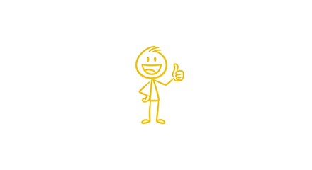 Optimistic Stick Figure Gives Thumbs Up, Projecting Positivity and Success, Conveying a Message of Approval and Achievement in Simplistic Style