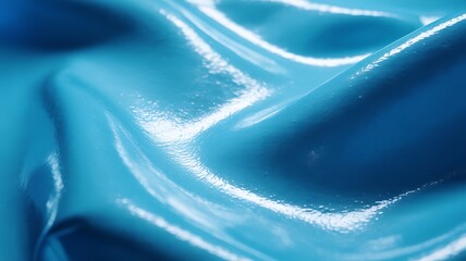 Abstract image of wavy, glossy, light blue surface with smooth texture and reflections.