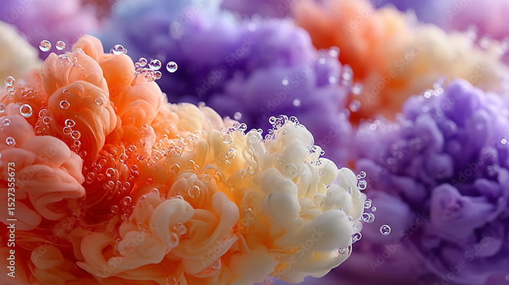 Poster abstract colorful smoke or fluid with bubbles creating a beautiful artistic display