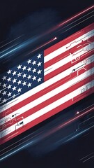 American flag with technological overlay, symbolizing innovation and progress in the USA.