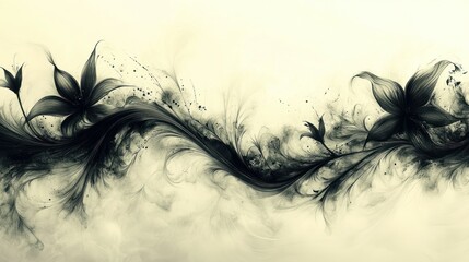 Abstract floral design, ink-like swirls