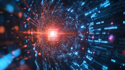 Obraz premium a quantum encrypted message glowing with unbreakable light, surrounded by classical codes shattering under cyberattacks.