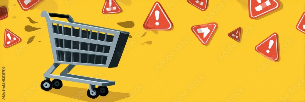 Aufkleber Animated Alert Icons Crawl Across a Shopping Cart Page While the Left Side Remains Blank Highlighting Urgency and Notifications