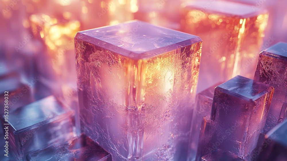 Poster translucent crystalline blocks with vibrant colors create mesmerizing visual effect