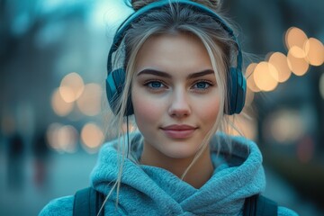 Sportswoman listening to music from her phone, staying motivated and energized with a playlist during a training session or workout, Generative AI